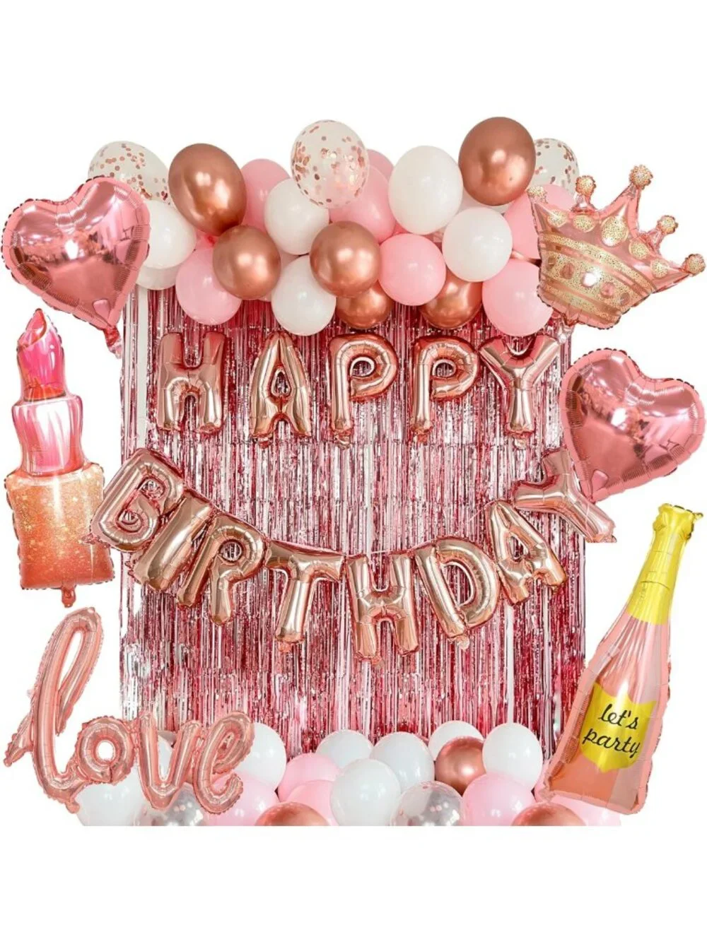 Rose Gold Birthday Decorations Set - 71-Piece Party Supplies with Balloons